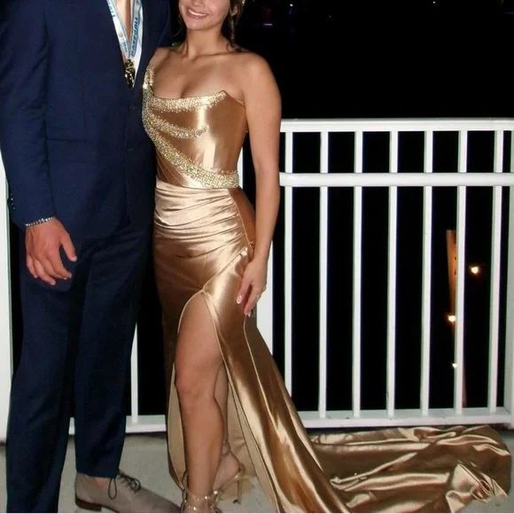 green emerald velvet dress Gold Embellished Glamorous Dress  ALBINA DYLA